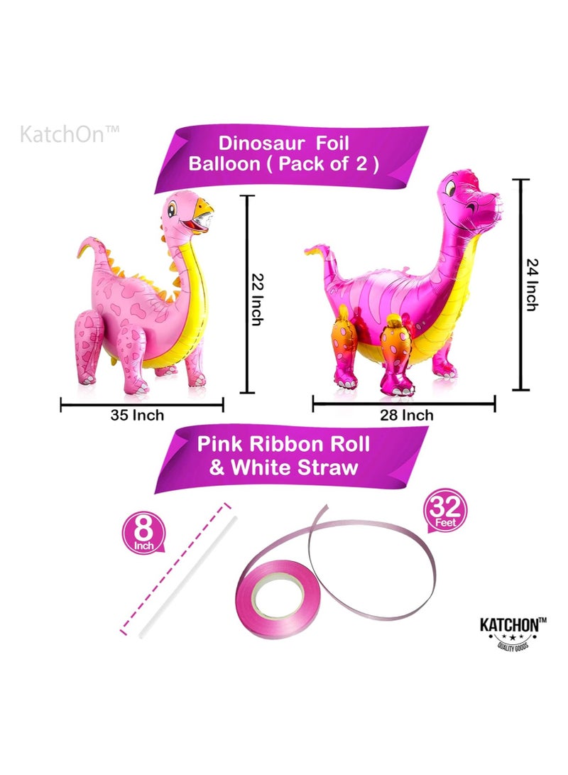 KatchOn, Large Pink Dinosaur Balloon Girl - 35 Inch | Pink Dinosaur Party Supplies | Self Standing Girl Dinosaur Balloons for Birthday Party - Image 2